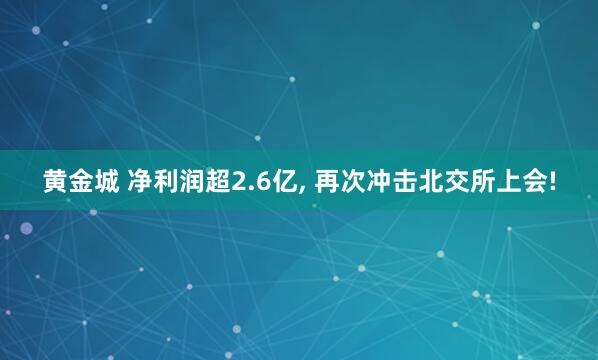 黄金城 净利润超2.6亿， 再次冲击北交所上会!