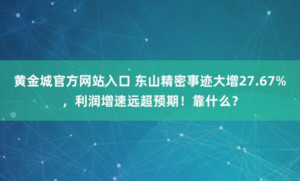 黄金城官方网站入口 东山精密事迹大增27.67%，利润增速远超预期！靠什么？