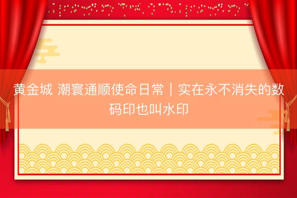 黄金城 潮寰通顺使命日常｜实在永不消失的数码印也叫水印